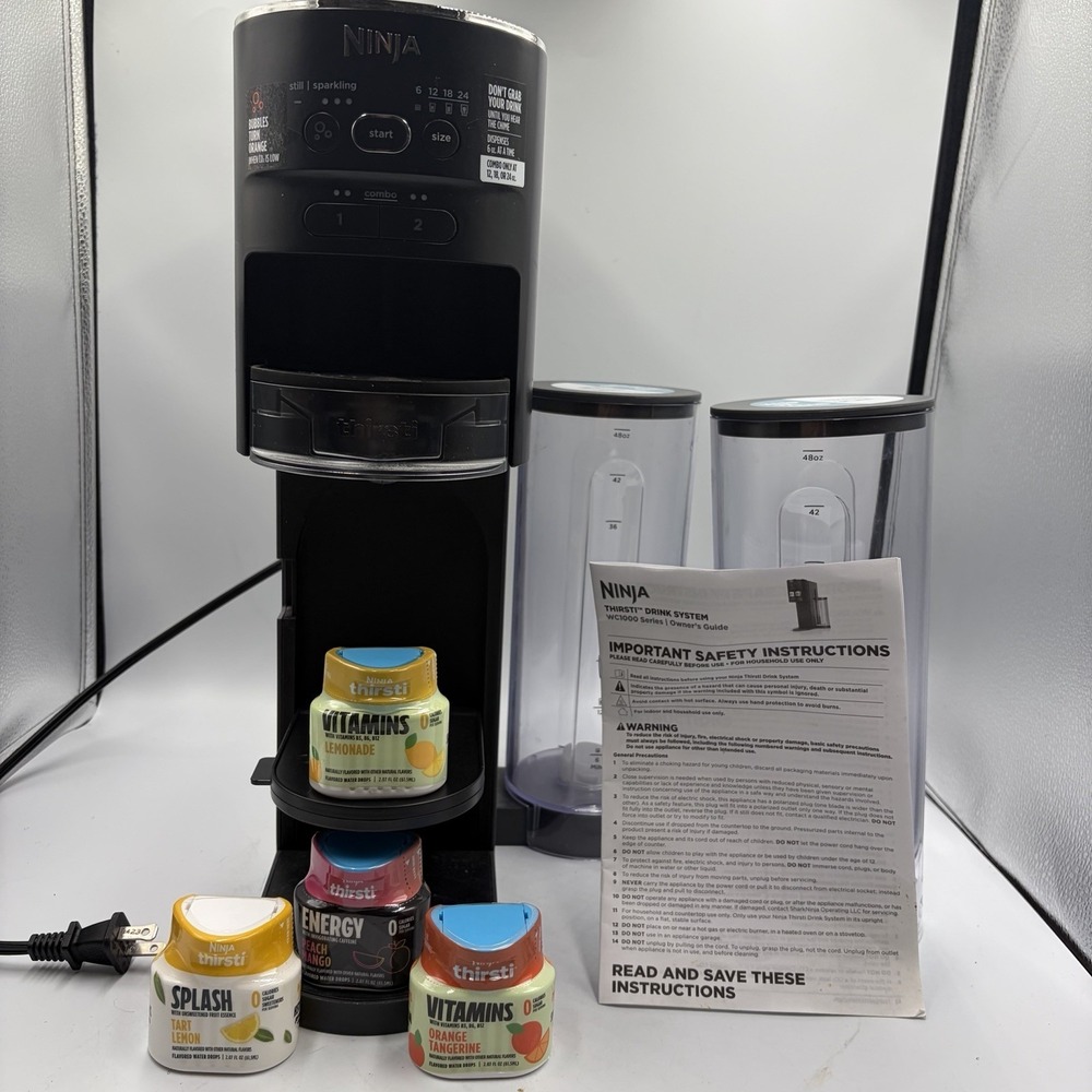 Ninja Thirsti Drink System Soda Maker Model  WC1002 Black With 2 Water Tanks